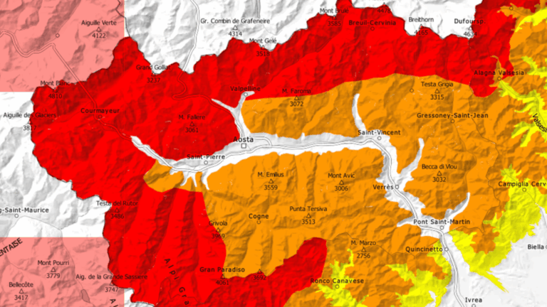 Estratto della carta del bollettino AINEVA del 16 febbraio 2026 (c) AINEVA