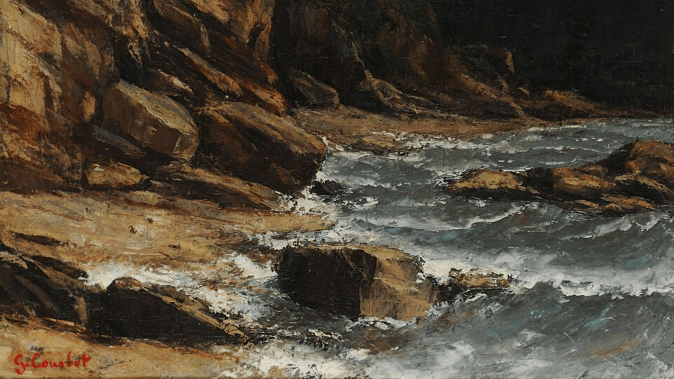 Un extrait du tableau Bords du Lac Léman de Gustave Courbet (c) Wikimedia Commons