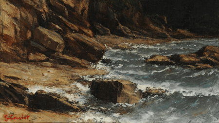 Un extrait du tableau Bords du Lac Léman de Gustave Courbet (c) Wikimedia Commons