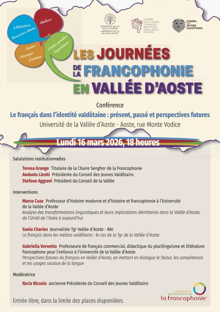Flyer de la Conférence sur le français valdôtain, le 16 mars