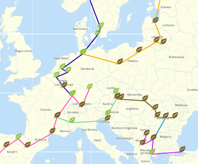 Estratto mappa degli itinerari verdi DiscoverEU