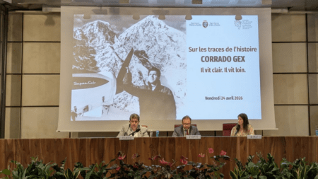 Un moment de la rencontre sur Corrado Gex, le 24 avril 2026 à Aoste (c) Conseil de la Vallée