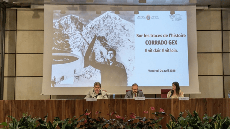 Un moment de la rencontre sur Corrado Gex, le 24 avril 2026 à Aoste (c) Conseil de la Vallée