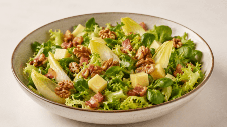 La Salade dauphinoise, le goût frais des Alpes françaises dans une salade La Salade dauphinoise (c) Nos Alpes IA