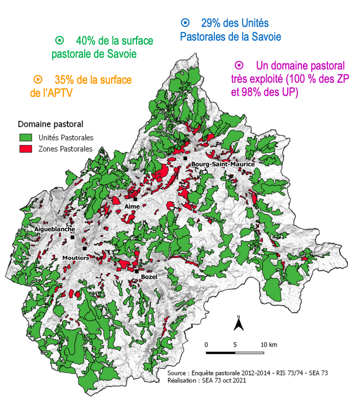 Extrait du Plan Pastoral Tarentaise Venoise 2022-2027, surfaces pastorales (c) APTV