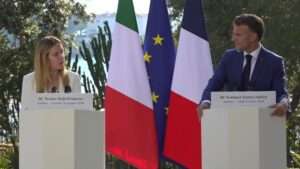 Giorgia Meloni et Emmanuel Macron à la conférence de presse après le sommet France-Italie à Antibes, le 25 juin 2026 (c) Elysée