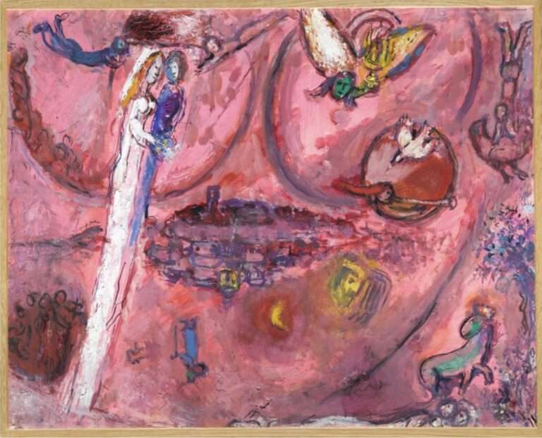À Aoste un voyage dans l’univers spirituel de Marc Chagall Bozzetto per Il Cantico dei Cantici III, 1957 - Olio su carta intelata, 48 x 59,5 cm - Nizza, Musée National; Marc Chagall, MBMC 233 (c) Chagall by Siae 2026 - RMN-Grand Palais (Musée Marc Chagall) / Gérard Blot. Dist. Photo SCALA, Firenze