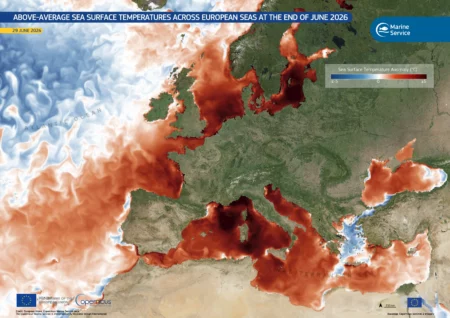A giugno temperature nel Mediterraneo sino a 6 gradi oltre la norma Il Mar Mediteraneo nel mese di giugno, La Méditerranée en juin (c) European Union, Copernicus Marine Service Data