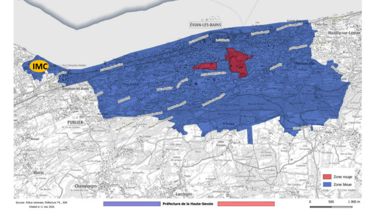 La carte avec la zone rouge et la zone bleue pour le G7 2026 à Evian les Bains (c) Préfecture de la Haute-Savoie