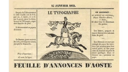 La couverture de La Feuille d'Annonces d'Aoste, en 1841