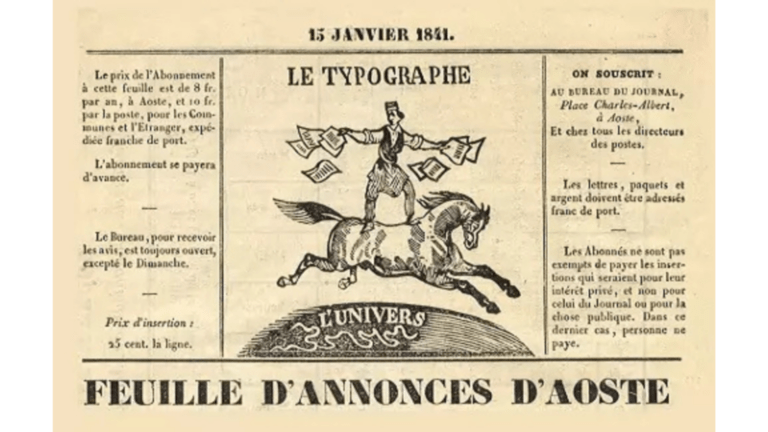 La couverture de La Feuille d'Annonces d'Aoste, en 1841