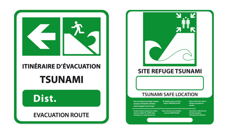 Allerta tsunami e maremoto, a Nizza (ma non in Liguria) i cartelli indicano le vie di fuga Panneaux tsumani selon le modèle adopté en France selon le standard ISO 7010
