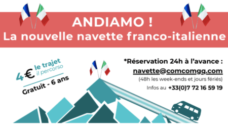 Valle Varaita e Queyras collegati dalla navetta transfrontaliera “Andiamo!” Estratto della locandina di "Andiamo!", navetta transfrontaliera italo-francese