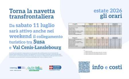 La navetta tramsfrontaliera Susa-Val Cenis; La navette transfrontalière Susa-Val Cenis (c) Città metropolitana di Torino