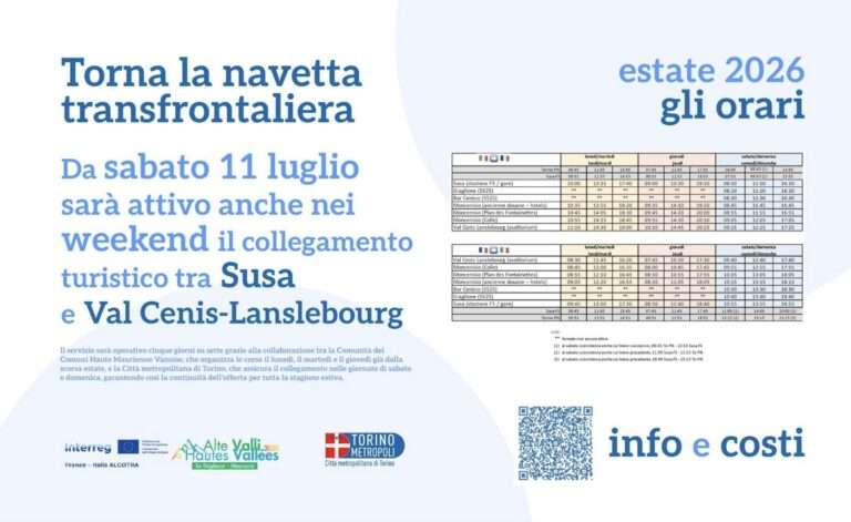 La navetta tramsfrontaliera Susa-Val Cenis; La navette transfrontalière Susa-Val Cenis (c) Città metropolitana di Torino