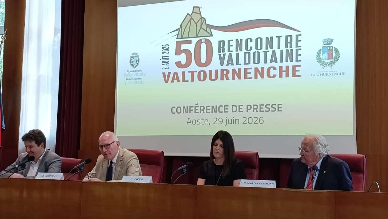 La conférence de presse pou la Rencontre valdôtaine 2026 de Valtournenche, à Aoste, le 29 juin 2026 (c) Nos Alpes Enrico Martial