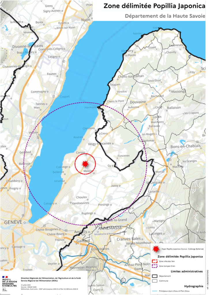 Popillia japonica: area delimitata nell'Alta Savoia (c) Thonon Agglomération