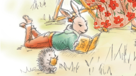 Le jeune lapin qui lit, tiré de l'affiche 2026 du Salon de Passy, par Clélie Tobé