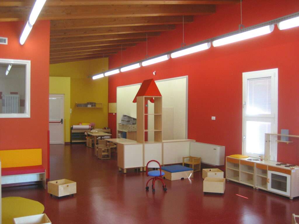 Beaucoup plus de places en crèche dans les Alpes françaises que dans les Alpes italiennes Asilo nido / une crèche (c) Architetto Vincenzo Mainardi, Wikimedia Commons, CC-BY-SA 4.0