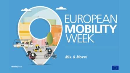 Settimana europea delle mobilità / Semaine européenne de la mobilité, il flyer della Commissione europea