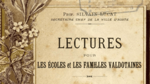 Extrait de la couverture du lire de Sylvain Lucat, de 1900, à la bibliothèque régionale de la Vallèe d'Aoste