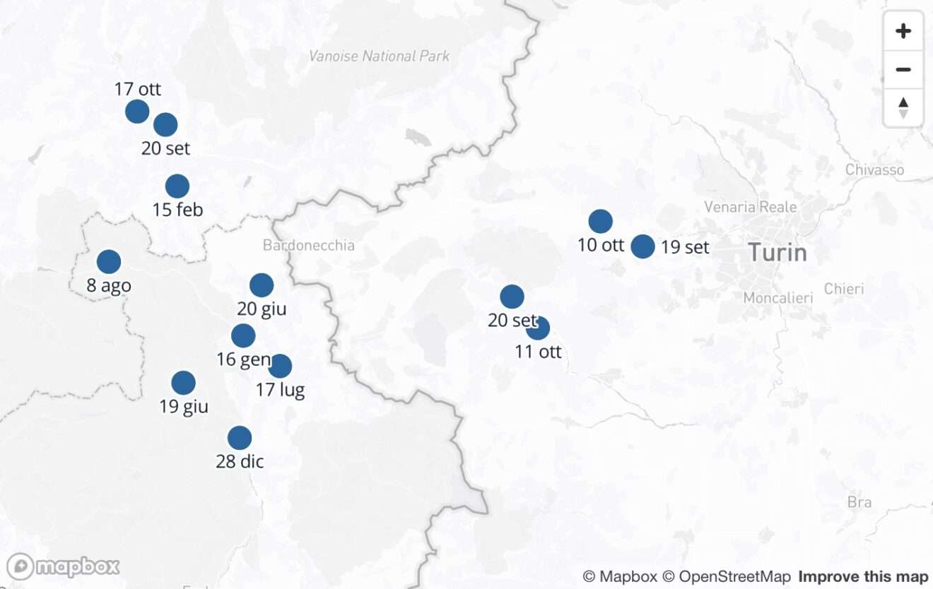 La mappa delle gare sportive nelle Alpi, La carte des compétions sportives dans les Alpes (c) Conferenza delle Alte Valli/Conférence des Hautes Vallées