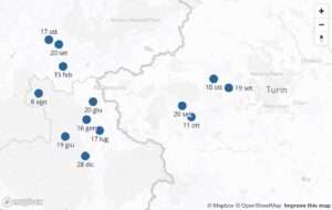 La mappa delle gare sportive nelle Alpi, La carte des compétions sportives dans les Alpes (c) Conferenza delle Alte Valli/Conférence des Hautes Vallées