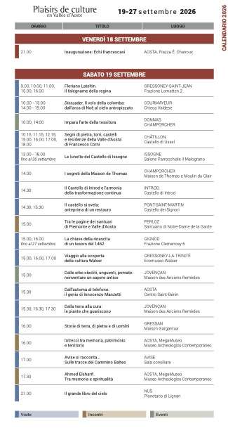 VDA HERITAGE Plaisirs de culture calendario