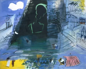 Raoul Dufy, Il Cargo nero (1952; olio su tela; Lione, Musée des Beaux-Arts (Dono di Émilienne Dufy, 1957). Su concessione di (c) Lyon MBA. Foto: Photo Alain Basset