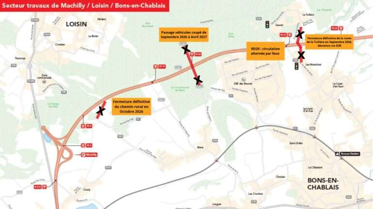 La carte des fermetures pour travaux de l'A412, diffusée en octobre 2026 (c) Amedea