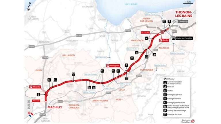 Le projet de tracé de l'autoroute A412 (c) Dossier presse AMEDEA / Carto Diem
